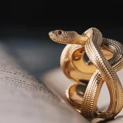 Vintage Personalized Twisted Python Adjustable Ring Men and Women Punk Gold Color Three-dimensional Snake Ring Creative Jewelry