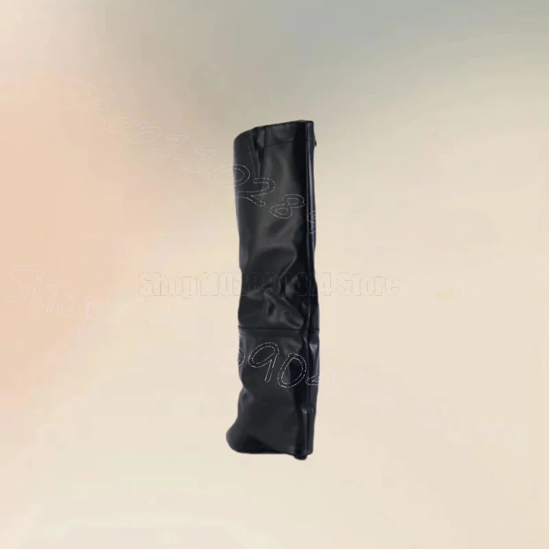 Metal Decor Black Wedges Heel Turned Over Boots Slip On Women Shoes Pointed Toe Fashion Party Banquet 2025 Zapatos Para Mujere