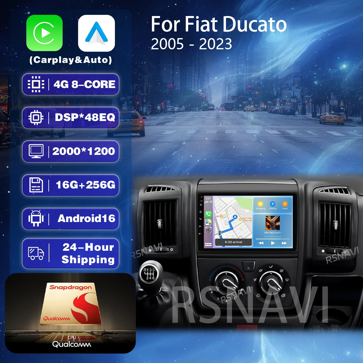 Android 16 Carplay AUTO Car Radio Multimedia For Fiat Ducato 2005 - 2023 Peugeot Boxer Citroen Jumper 2 2006 - 2022 WIFI 4G BT