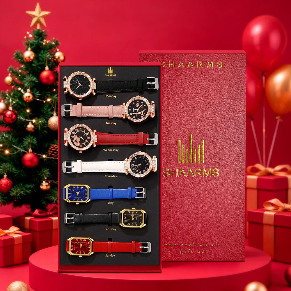 7Pc Compact And Exquisite Quartz Watch For Valentine's Day, Ramadan, Birthdays, The Ideal Gift For Friends And Family