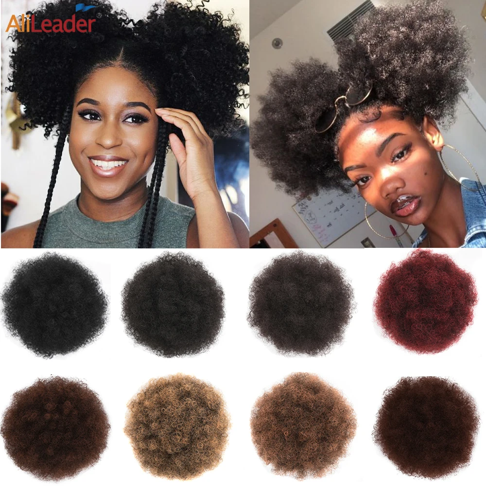 Syntetyczny Afro Hairpiece afrykański Puff sznurkiem włosy w koński ogon bułeczki Chignon akcesoria do włosów dla kobiet czarny brązowy Updo bułeczki