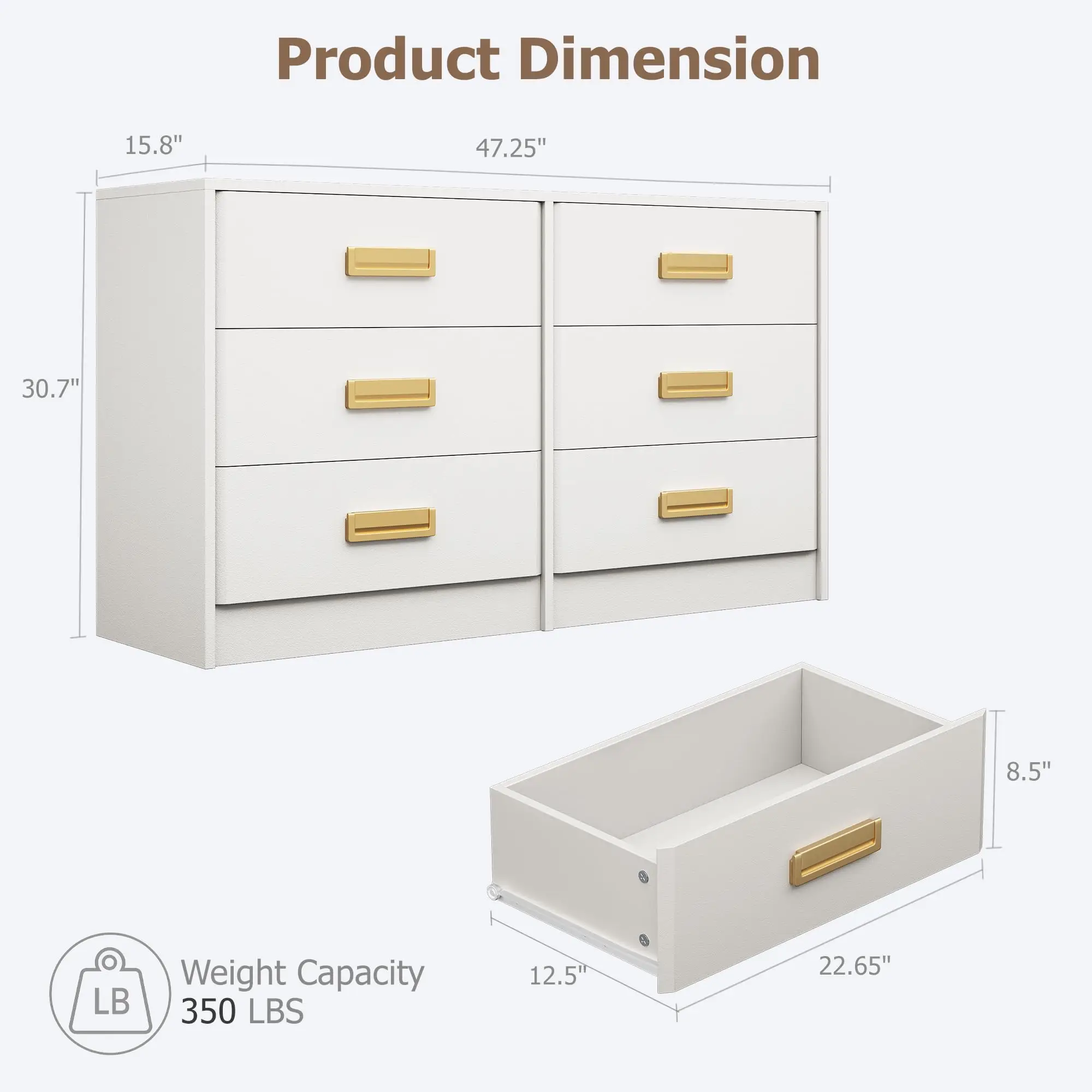 6-7 Drawer Dresser for Bedroom, Wide Horizontal Chest of Drawers with Chamfered Edge & Metal Handles, Modern MDF Storage Cabinet for Living Room, Hallway – White