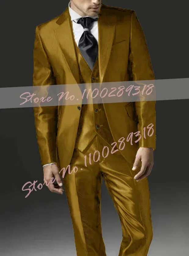 2024 New Style Black Two Bottom Satin Beach Men Suit Men\'s Wedding Prom Suits Costume Homme 3 Pieces (Jacket+Pant+Vest)