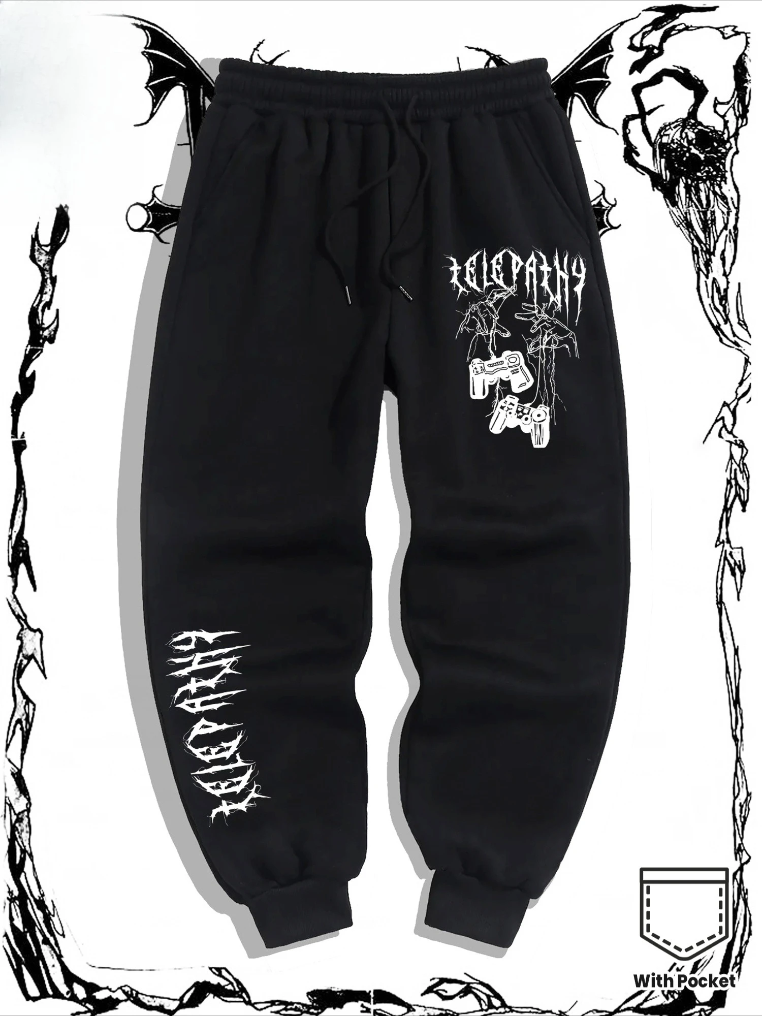 

Men's Gothic Game Print Casual Jogging Pants Drawstring Waist Side Pockets Autumn Winter Sports Pants Streetwear