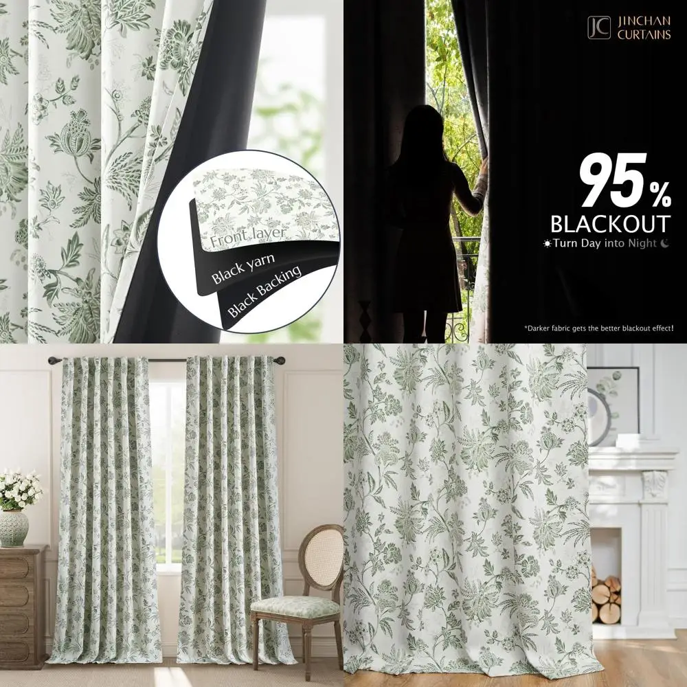 

Занавески цвета шалфея, 108 дюймов, с цветочным узором, светонепроницаемые, комплект из 2 панелей для спальни, очень длинные, в стиле фермерского дома