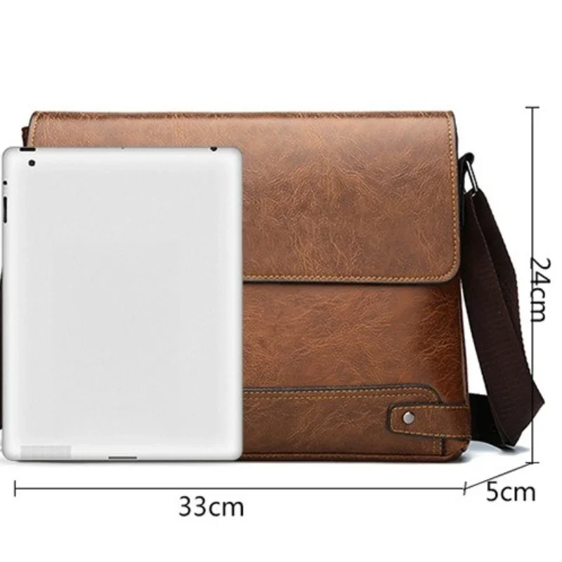 

Однотонная повседневная универсальная деловая сумка через плечо, мужской кожаный портфель через плечо, подходит для поездок на работу