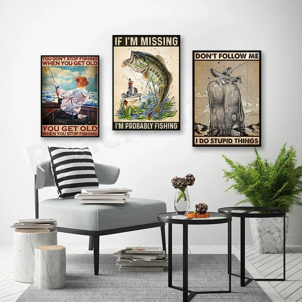 You Don't Stop Fishing Poster, Fishergirl Poster, If I'm Missing I Might Be Fishing, Fishing Print, Fishing Lover Gift
