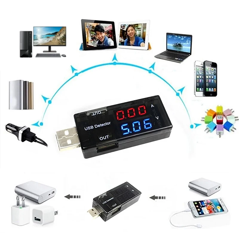 USB Voltage Meters Current Voltage Power Tester Dual Digital Display Volt  Meter For Android Phone And IPhones