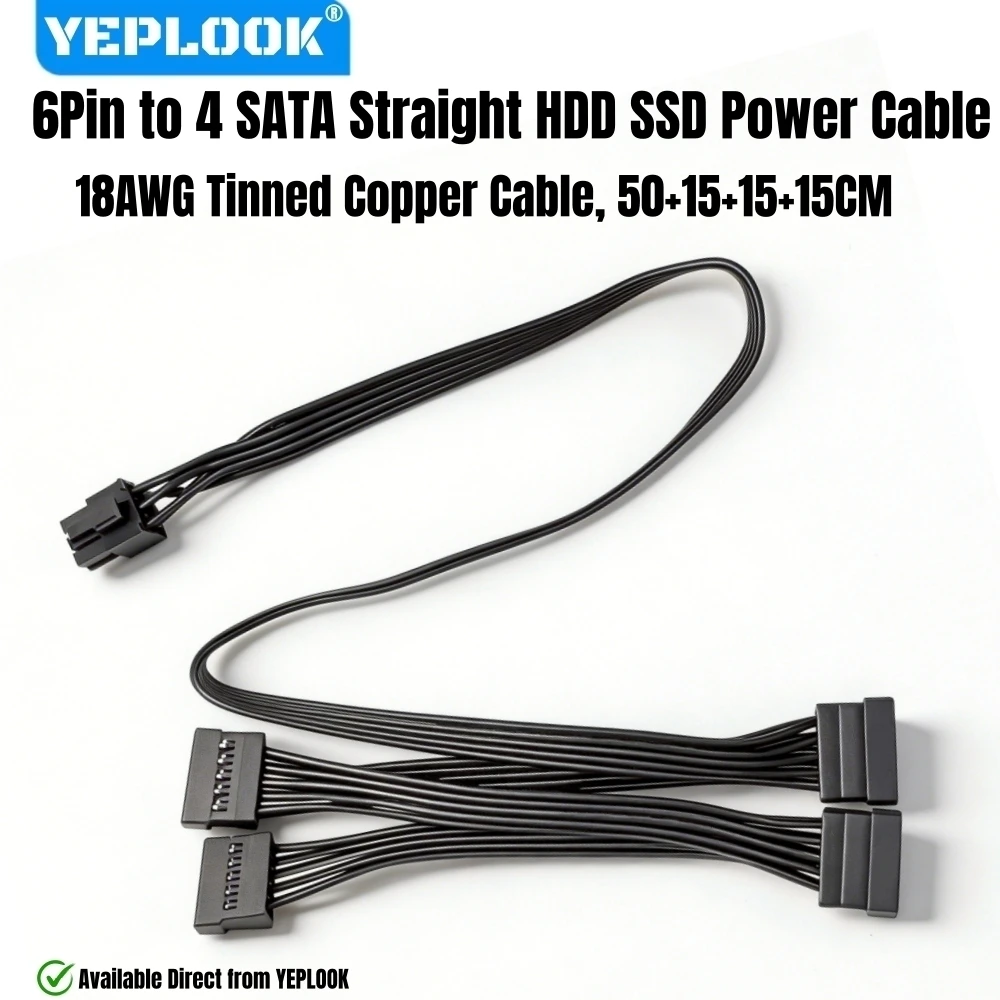 

YEPLOOK 6Pin to 4 SATA Male Straight HDD SSD SATA Power Cable for Corsair RM1200e, RM1000e, RM850e, RM750e Type 4 Modular Powers