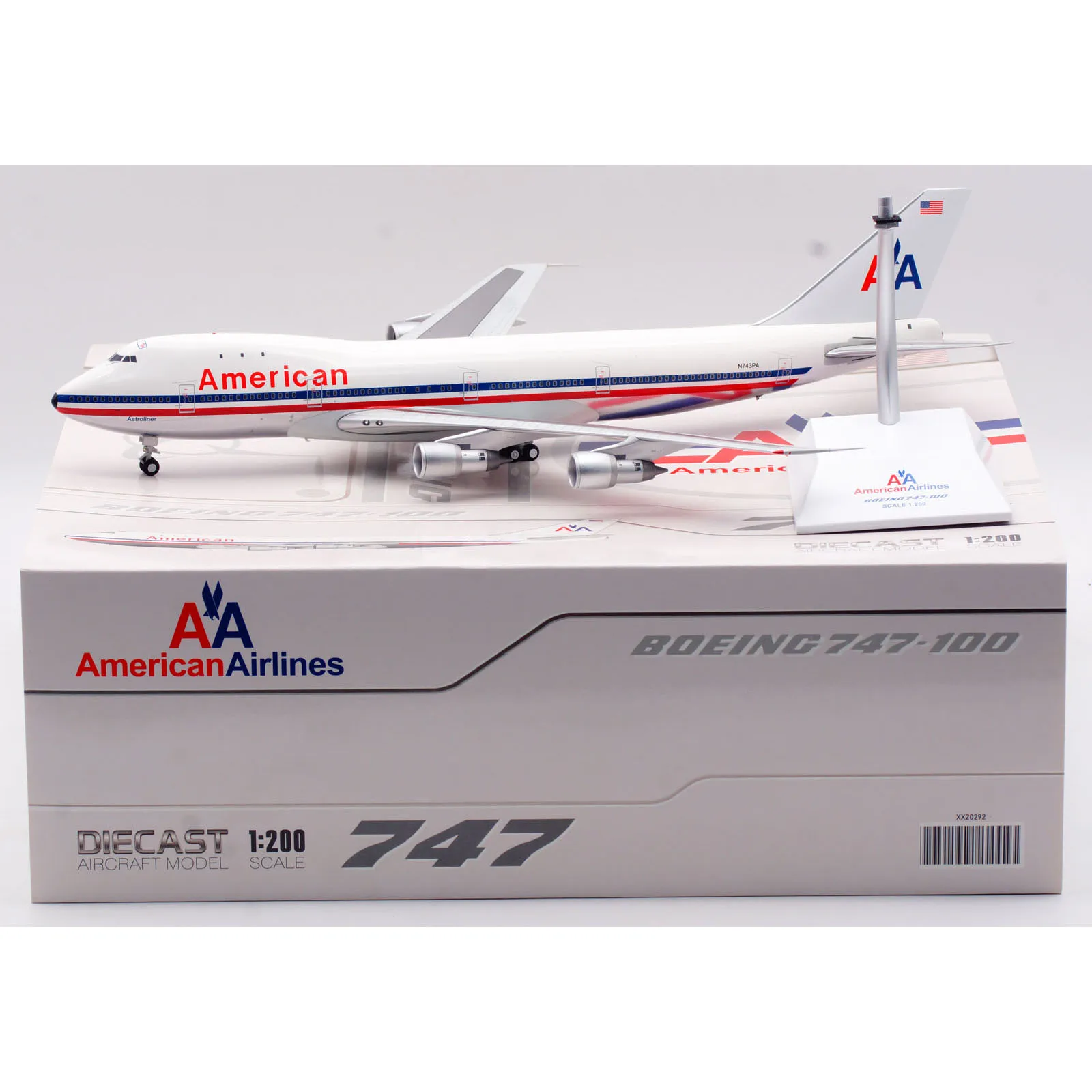

XX20292 Alloy Collectible Plane Gift JC Wings 1:200 American Airlines Boeing B747-100 Diecast Aircraft Jet Model N743PA