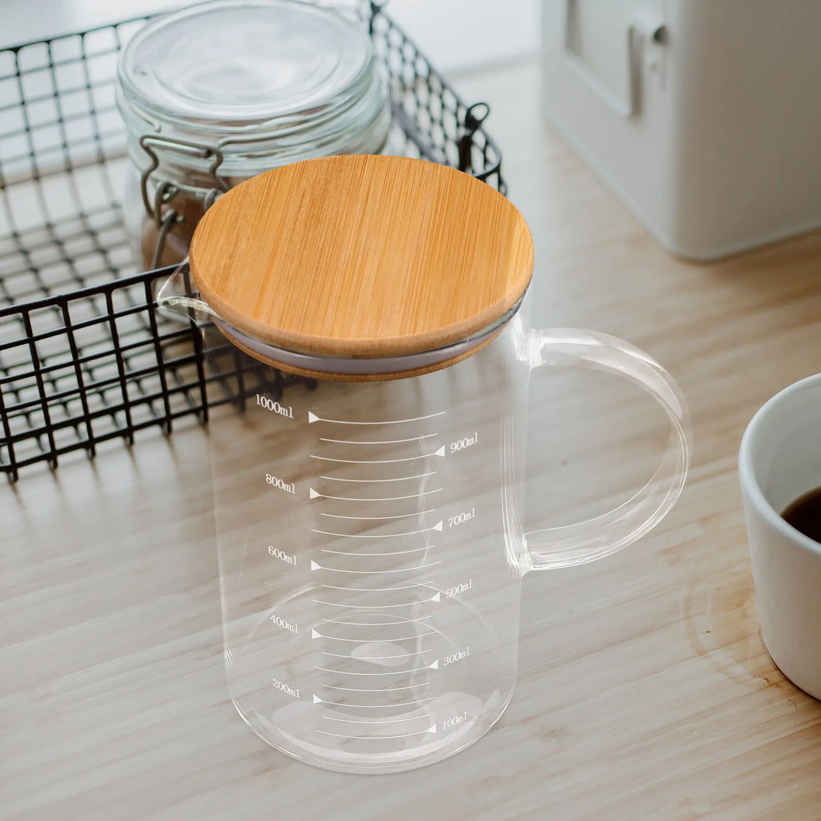 

1000Ml Glass Measuring Cup Lid Handle Kitchen Baking Cooking Accurate Graduated Markings Elegant Design Versatile Use Coffee
