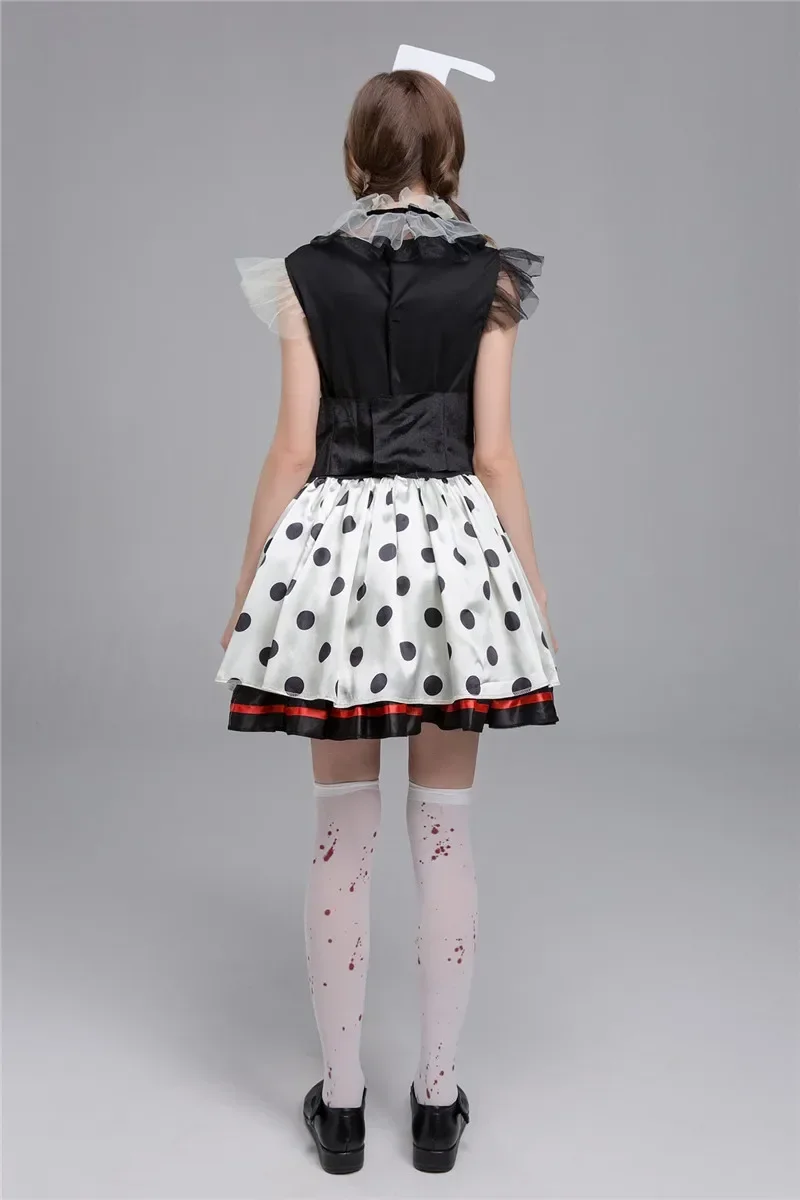 Halloween Carnival Bloody Circus Clown Scary Costume Polka Dot Short Skirt Zombie Costume