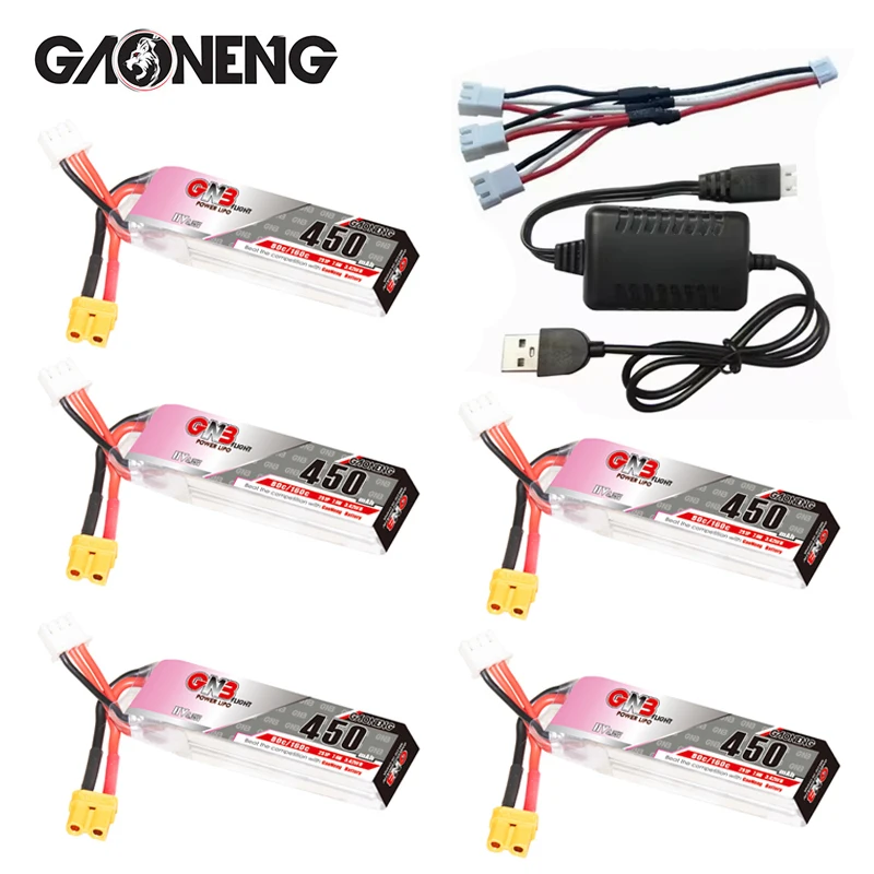 Original GNB 2S 7.6V 450mAh 80C/160C LiPo Battery + Charger For Racing Drone FPV Quadcopter Helicopter Model Parts 7.6V Battery