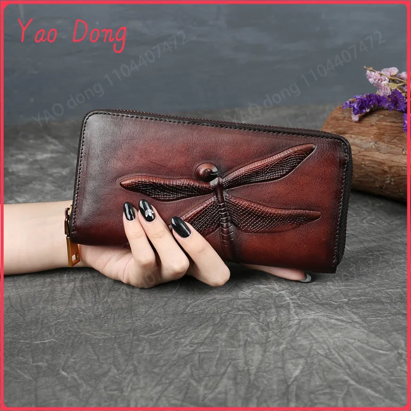 Yao Dong Retro Genuine Leather Women Wallet And Purses For Ladies Long Purse Luxury Women's Wallets For Card Money Phone Bag New