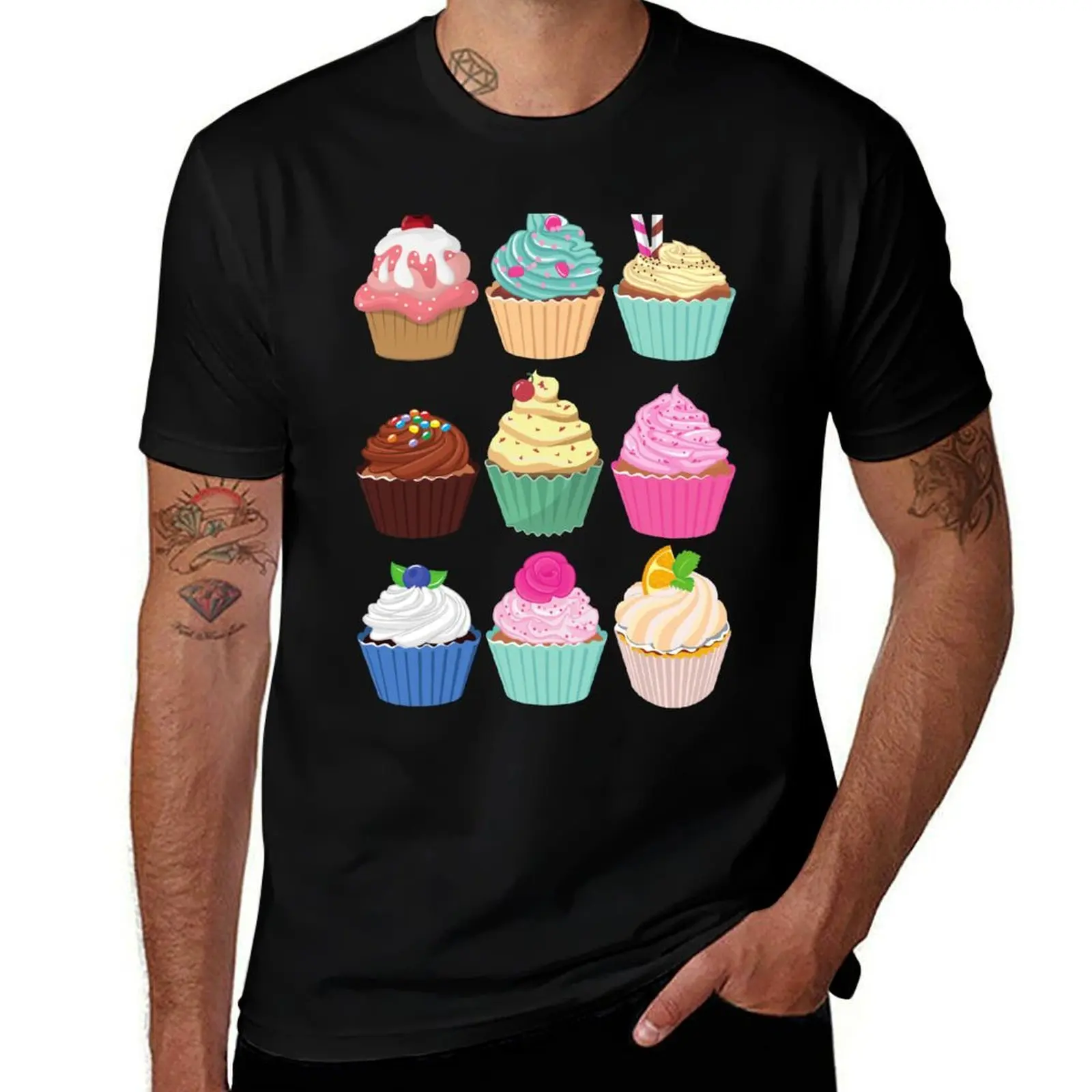 Fun Stamp21 Cupcakes T-Shirt Work Wear Lightweight Tee T-Shirt