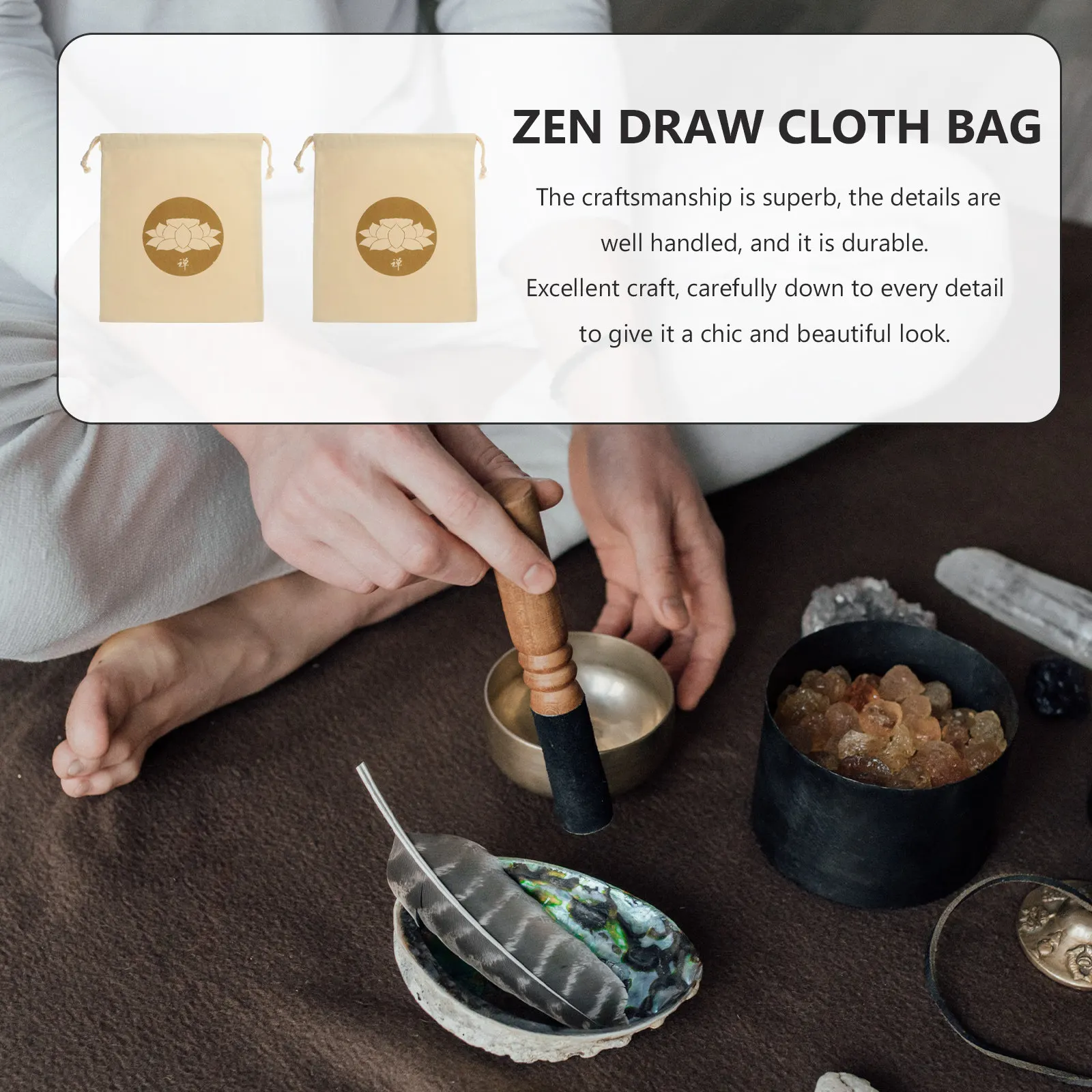 2Pcs Tibetan Singing Bowl Drawstring Bag Compact Durable Buddhist Sound Bowl Pouch Meditation Carrying Storage Bag