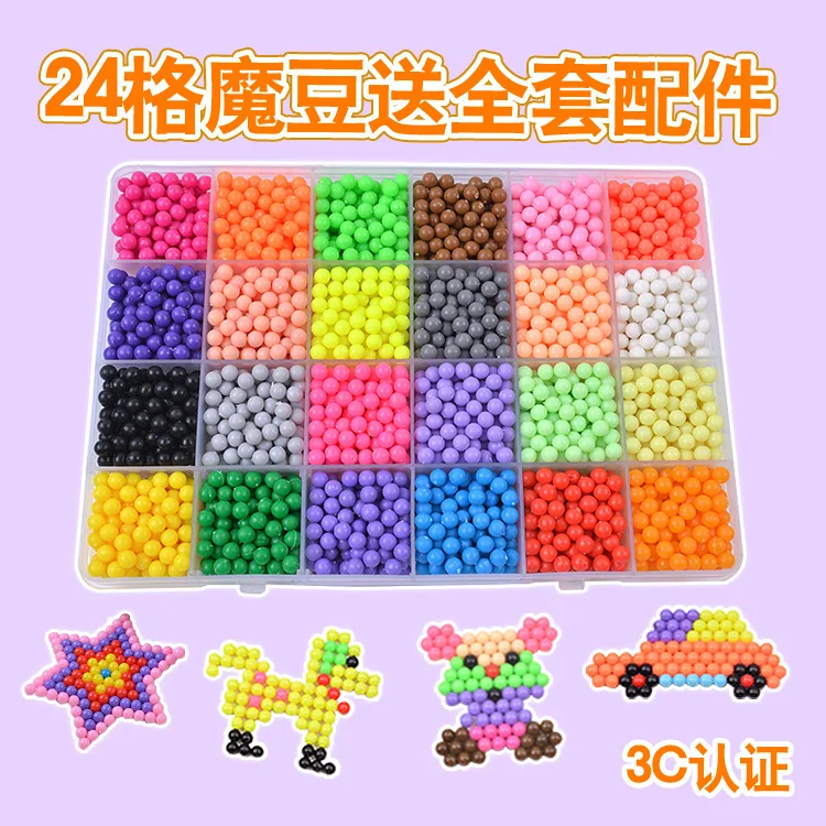 24 kolorowe koraliki samoprzylepne dla dzieci DIY magiczna woda samoprzylepne koraliki Puzzle, zestaw puzzli rozpuszczalny w wodzie