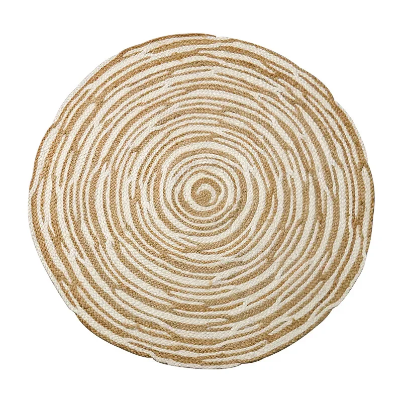 

Natural Jute Round Carpet Living Room Coffee Table Mat Sofa Mat Pastoral Hand Woven Carpet Bedroom