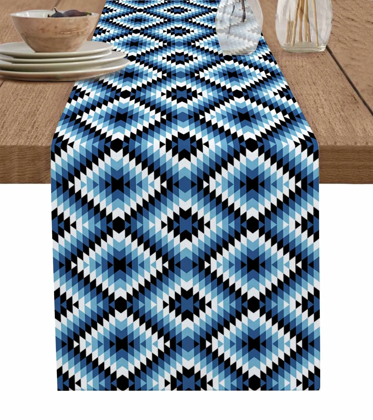 Bohemian Aztec Moroccan Rural Farmhouse Blue Tablecloth Wedding Decor Party Table Runners Kitchen Dining Table Cover Tablemats