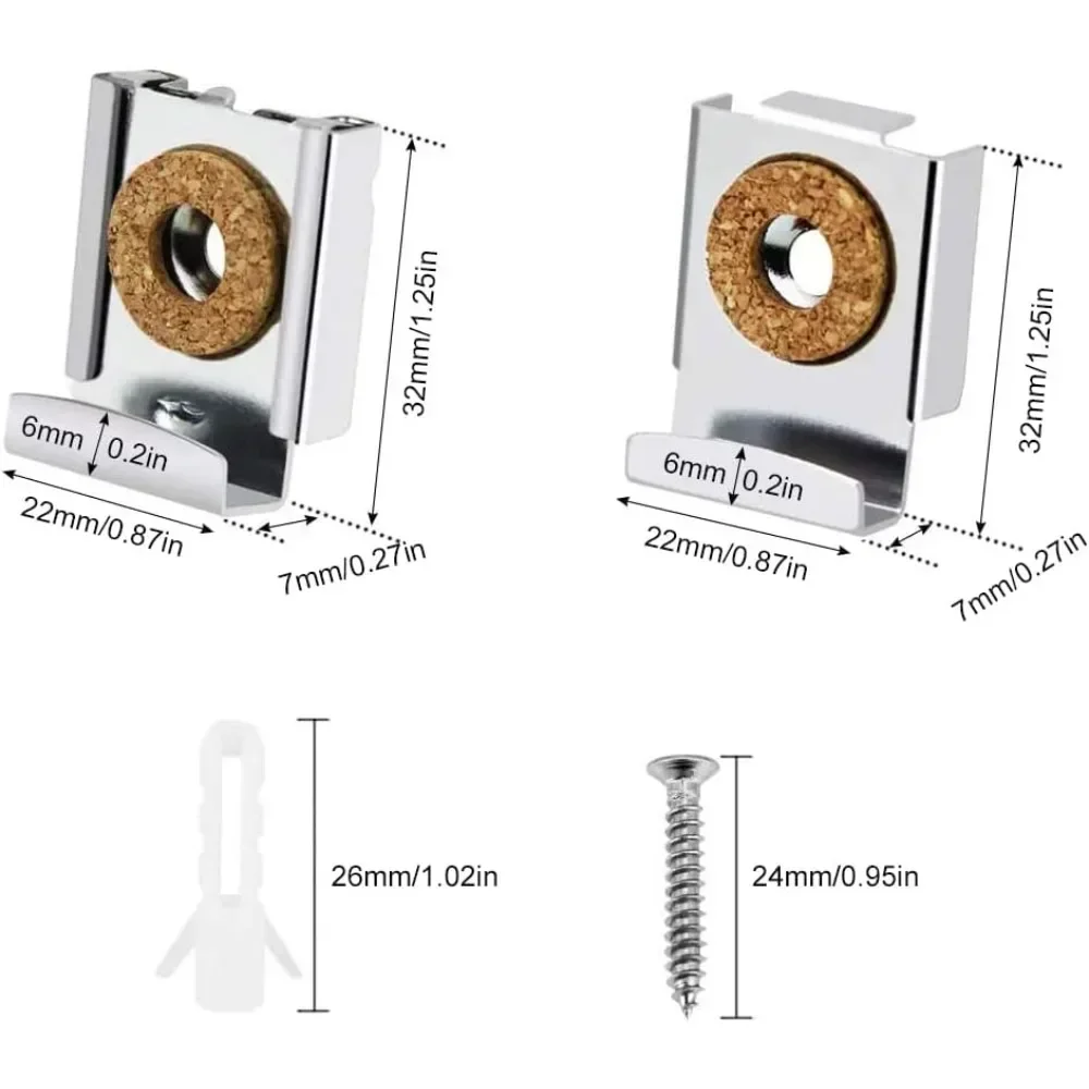 For 4pcs Chrome Mirror Wall Hanging Fixing Kit Frameless Clips Mounting Hanger Clamp Wall Brackets Clamps  Kitchen Living Room