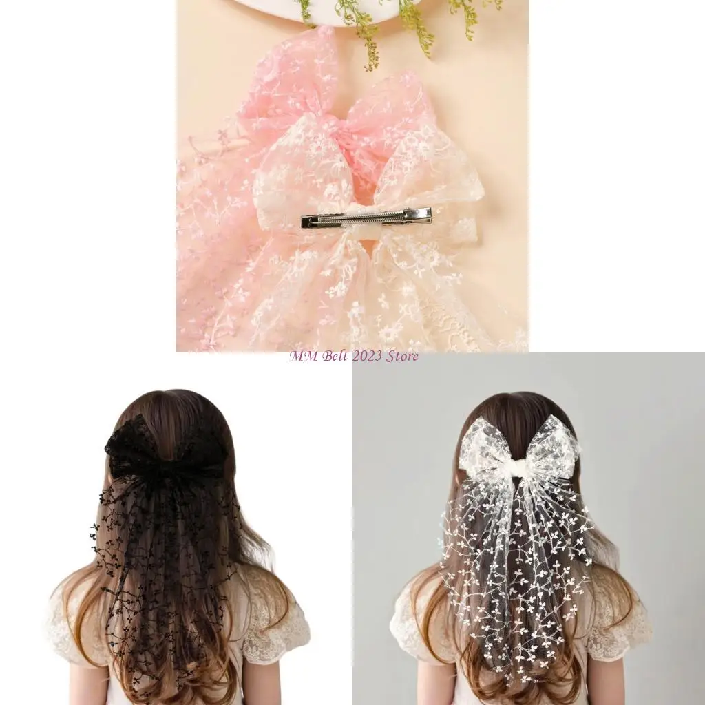 

49ME Hair Bows Barrette Elegant Hair Clip Lace Bowknot Headwear Oversized Hairpin