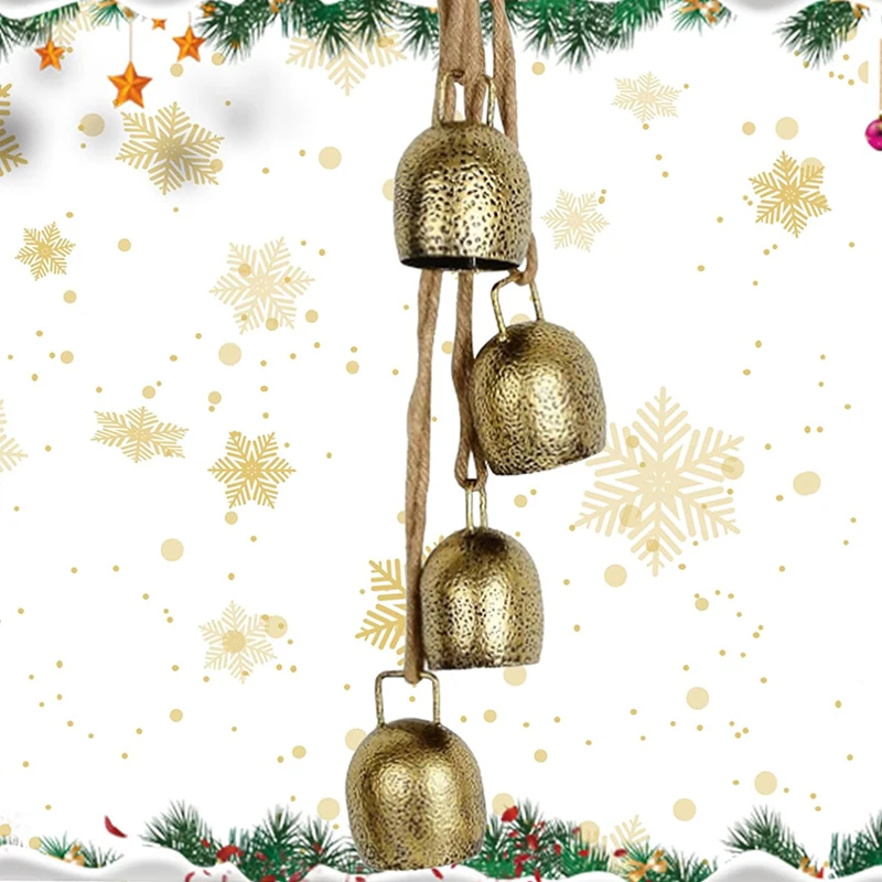 Gold Christmas Bells Vintage 4 Bells Rustic Hanging Cow Bells With Rope  Door Garden Yard Pendant Decoration Gold Witch Bells