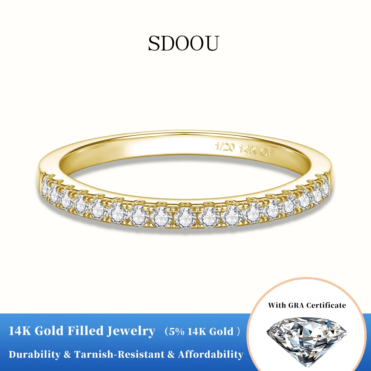 Anillo de Boda SDOOU Hipoalergénico de Oro de 14K con Moissanita de Corte Redondo Color D para Mujer, Joyería para Uso Diario y Propuesta de Matrimonio