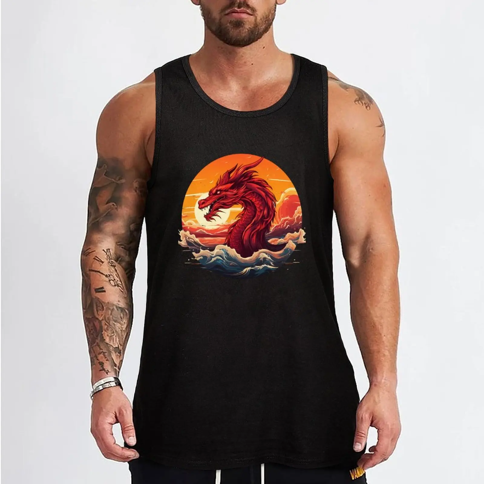 Dragon Sunset: A Majestic Encounter of Myth and Nature Tank Top gym accessories men gym clothes man fitness