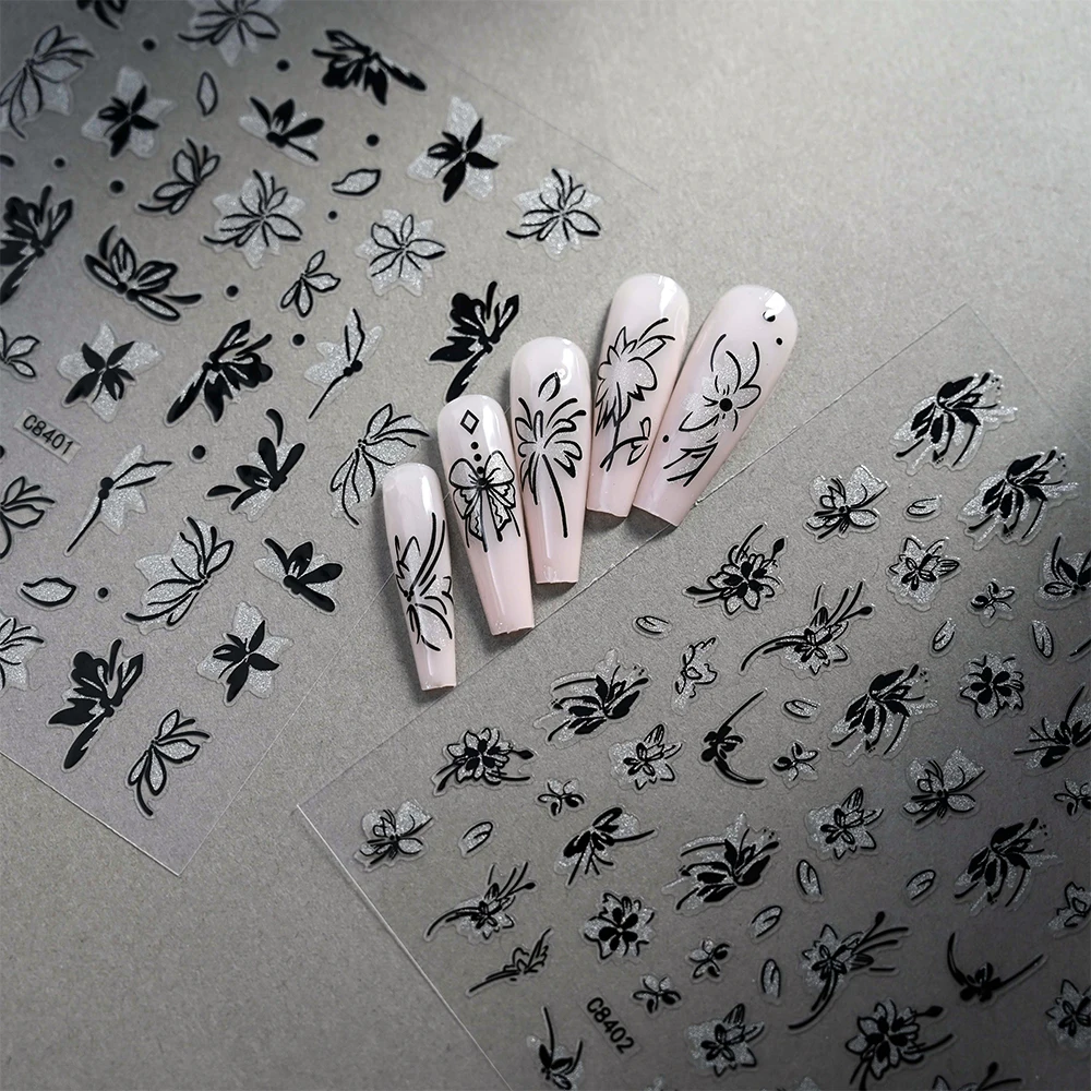 6 pçs/set 3d borboleta/flor/fita unhas adesivo rosa/ouro/prata oco flor arco auto-adesivo slider floral manicure decalque