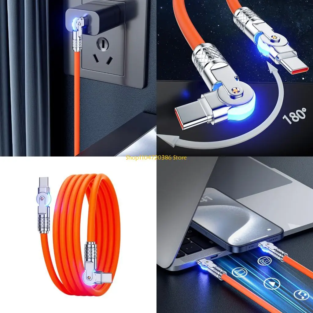 K0EA 180° Adjustable Double Bend USB C Fast Cord Compatible Zincs Alloy Build for Multiple Device Use