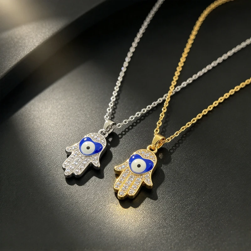 Boho Silver Brass Necklace, Zircon Hand Pendant, unique jewelry, high quality jewelry for outing, daily wear & sweet lovely gift