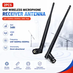 Antenne BNC mâle récepteur de microphone sans fil, UHF 500MHz-900MHz, amplificateur de signal de gain 3dBi, longueur 215mm, 2 pièces/ensemble