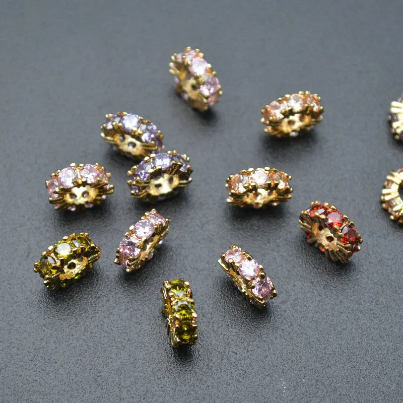 Bulk Jewelry Wholesale Anti Fading Gold Plated Metal Copper Multi Color CZ Setting Round Spacer for DIY Women Bracelet Necklace