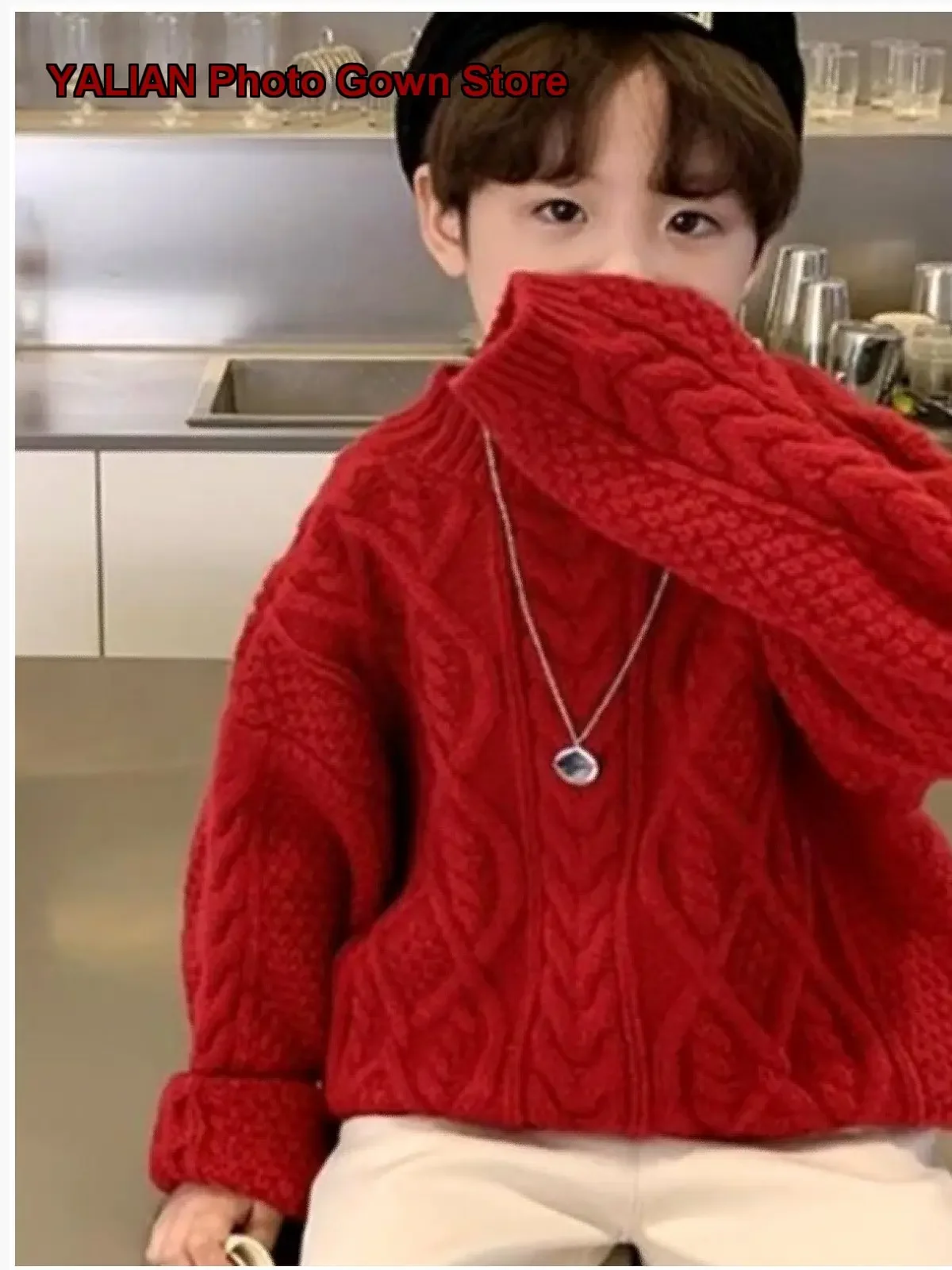 Boys Korean Stylish Loose Pullover Sweater for Festive New Year Celebrations in Autumn Winter Kids