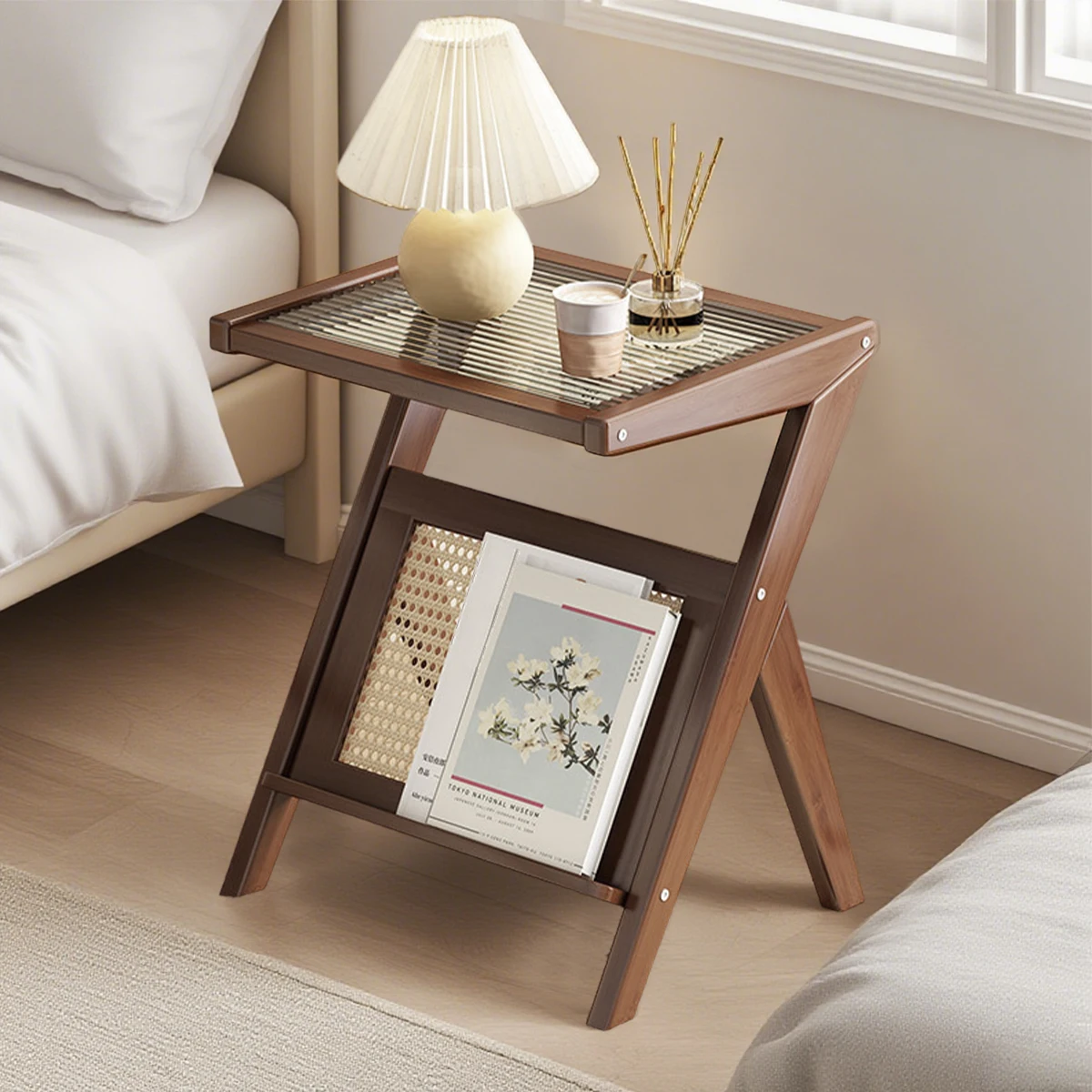 

Компактная акриловая тумбочка из ротанга, бамбуковые полки для хранения, набор журнальных столиков в стиле бохо для спальни/гостиной