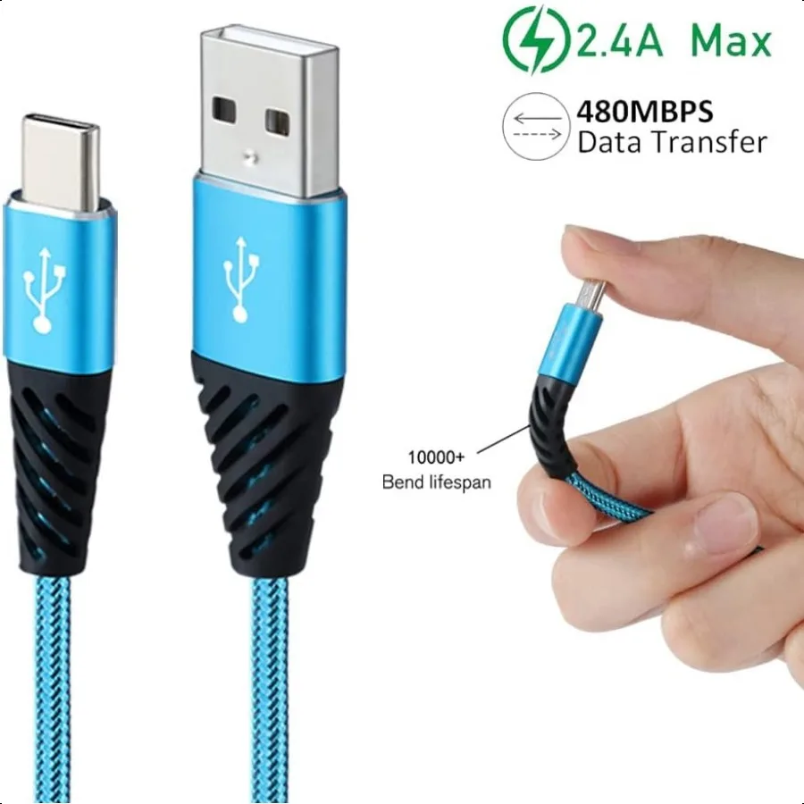 كابل شاحن من النوع C بطول 10 أقدام و4 عبوات سلك شحن سريع USB A إلى USB C شاحن الهاتف الخليوي من النايلون المضفر متوافق مع هاتف Samsung Gala