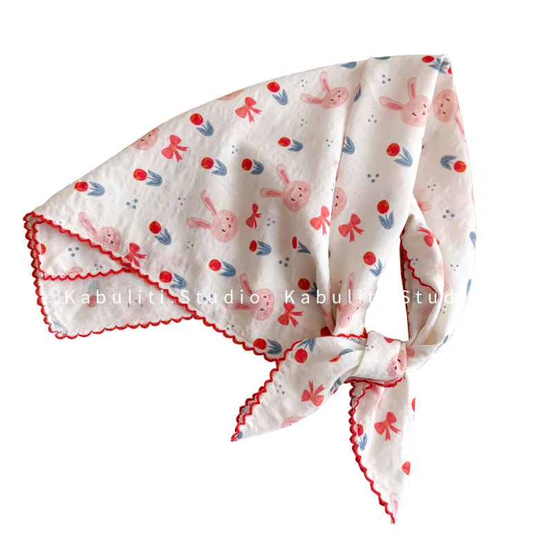 Cotton Linen Square Scarf  58 Cm Floral Print High Quality Soft Lightweight Neck Protection Versatile Daily Use As Hair Band view 4