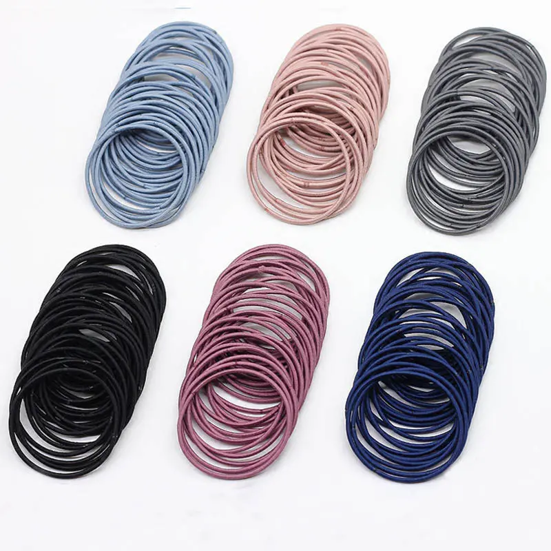 100 Pcs/Bag Women 4CM Basic Nylon Elastic Hair Bands Ponytail Hair Scrunchie Rubber Bands Headband Hair Accessories Headwear