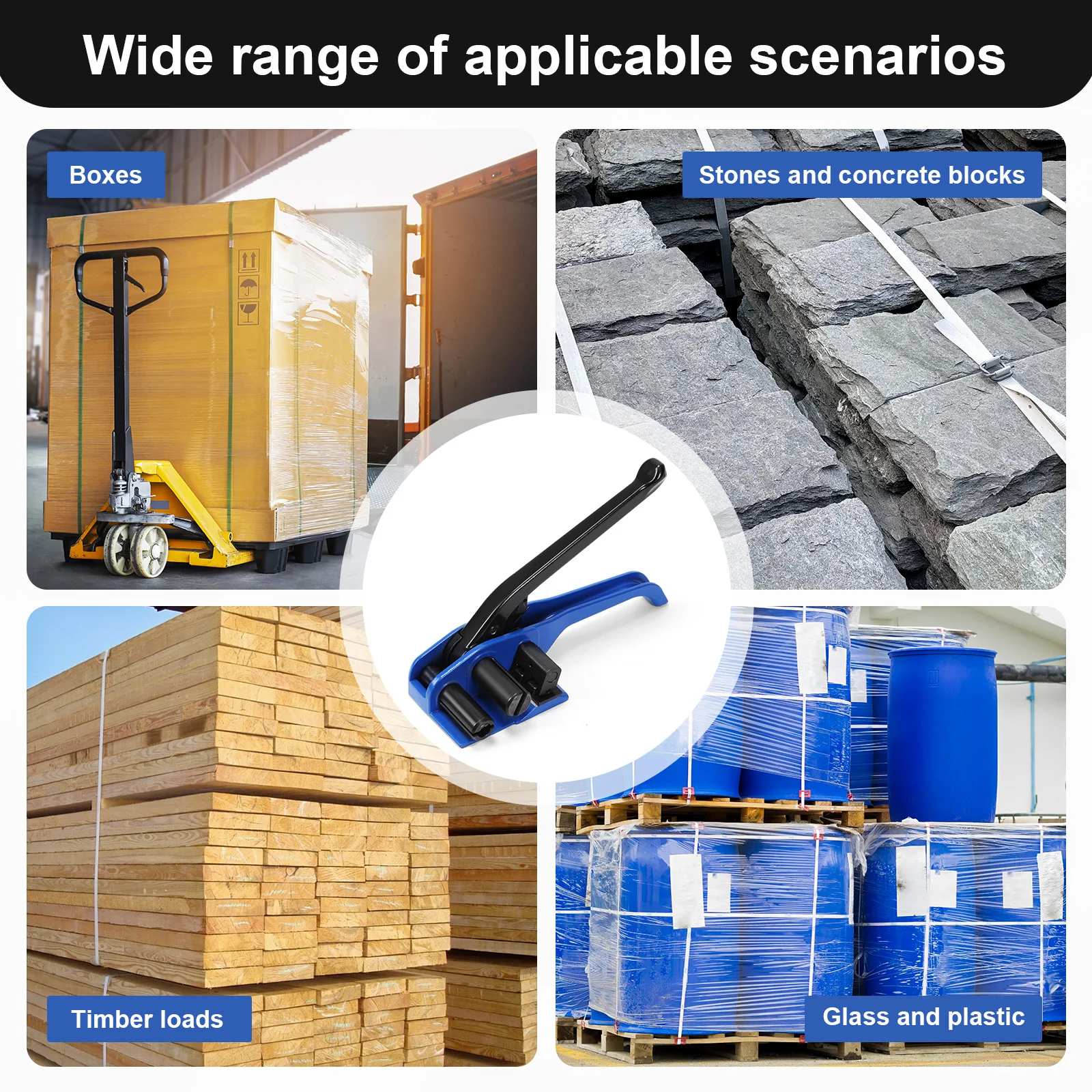 

Nylon Strap Pallet Heavy Duty Tensioner with Built-in Cutter Hand Strapping Sealing Packing Tool for Securing Packing