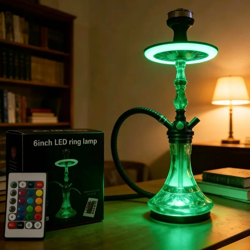 6-inch Hookah LED Light Ring, Rechargeable RGB 16 Colors Shisha Lamp for Water Pipe Nargile Chicha Smoking Accessories