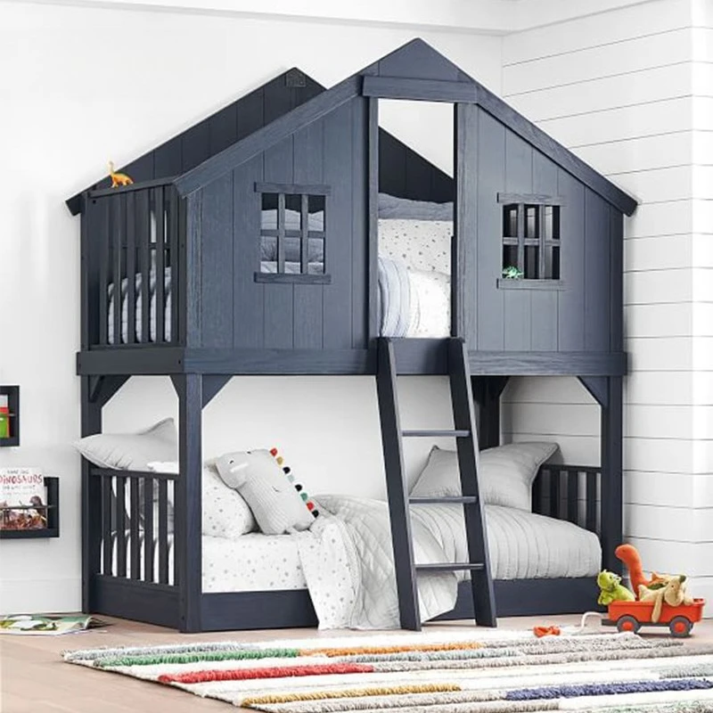 Solid wood Boy tree house  Girl American mother and child bed High and low bed Upper and lower beds Bunk