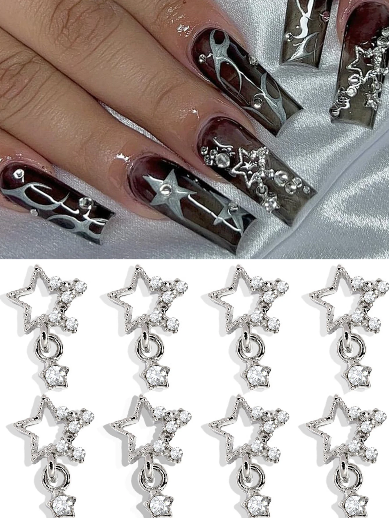 Nail Charms,10/20Pcs Heart Star Charms for Nails, Silvery Golden Nail Dangle Charms for Nail Bling, Crafting Dangling Charms