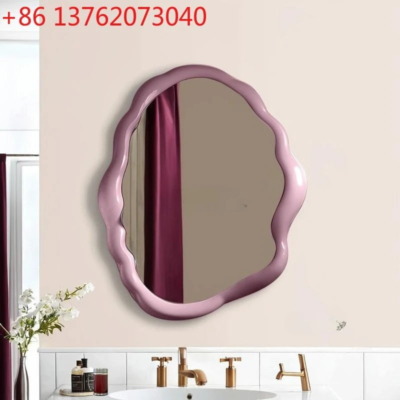 

French-style Bathroom Wall-mounted Irregular Shaped Cream-colored Artistic Anti-fog Makeup Mirror