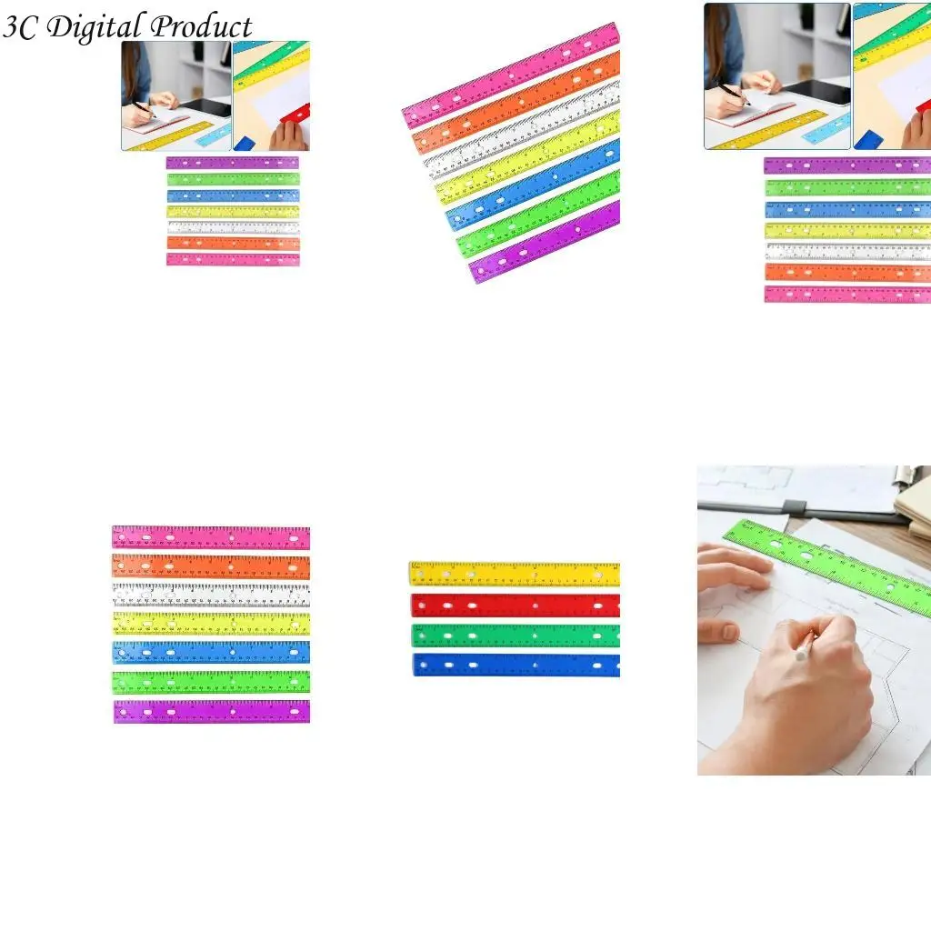 Рисование линейка с отверстием 12 дюймов красочные прозрачные правители дюймы и сантиметра шкалы математической чертежи Q84A
