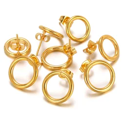 Pendientes circulares de acero inoxidable, 10 piezas, Color dorado, Base para joyería hipoalergénica, DIY