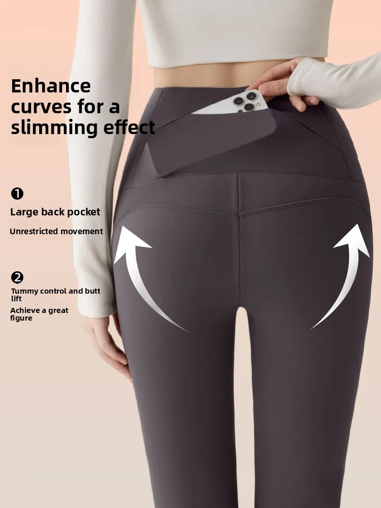 Calças de Yoga de Cintura Alta, Calças Fitn com Forro, Estilo Flare, Aumento Visual de Altura, Boa Ajuste, Tamanho Plus, Nova Chegada de Inverno