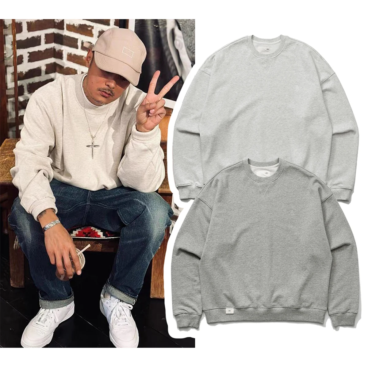 

MADN Embroidery Sweatirt Heavyweight round Ne Fce Feel Mixed Fiber Youth Trendy Cotton Sweatirt ex