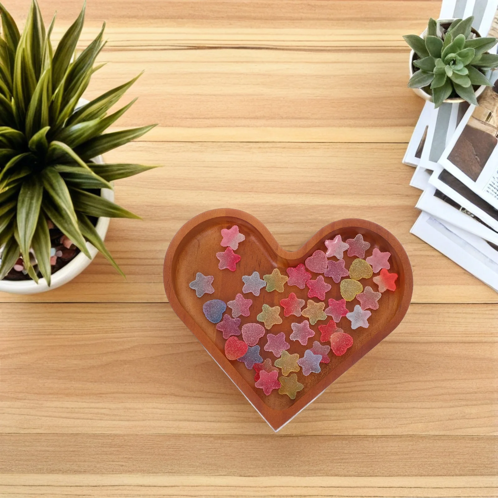

Heart Shaped Wooden Tray Pine Wood Crafted Valentine's Day Weddings Jewelry Organizer Decorative Platter Heart Wooden Plate