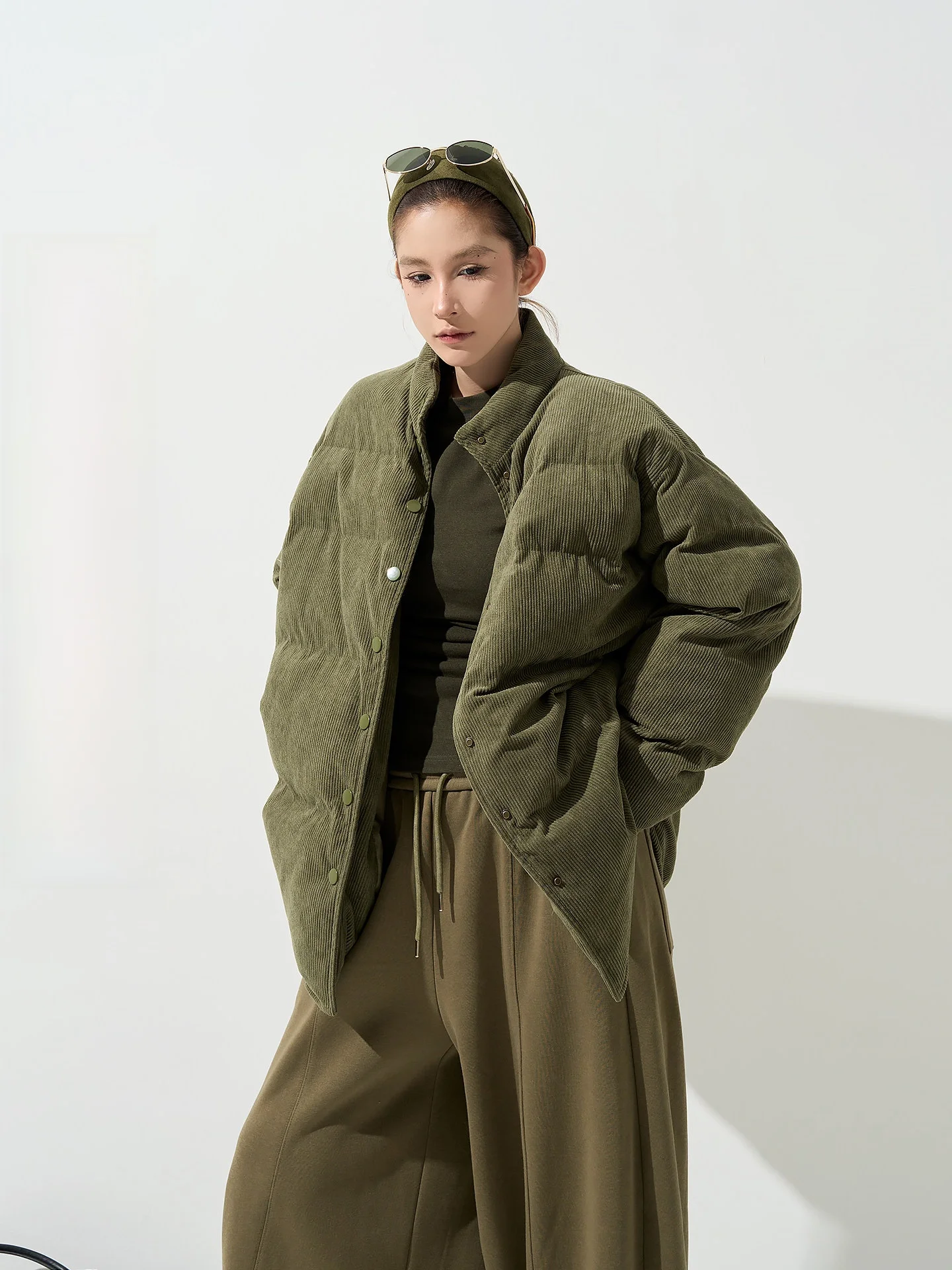 

Warm Thiened Long Sve Corduroy Stand Collar Women's Jaet Autumn Winter Korean Sle Loose Outerwear Top by Wu Tong Tong