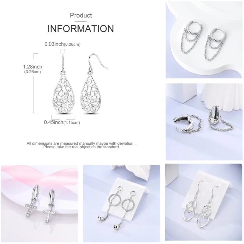 أقراط اللؤلؤ 925 فضة الأصلي تألق الزركون الهندسة غير النظامية الصليب ساحة هوب أقراط للنساء مجوهرات